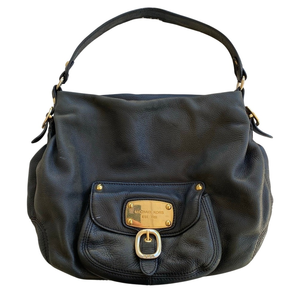 Michael Kors Hudson Downtown Purse Tote Bag Black Pebbled Leather Slouchy‎ Hobo